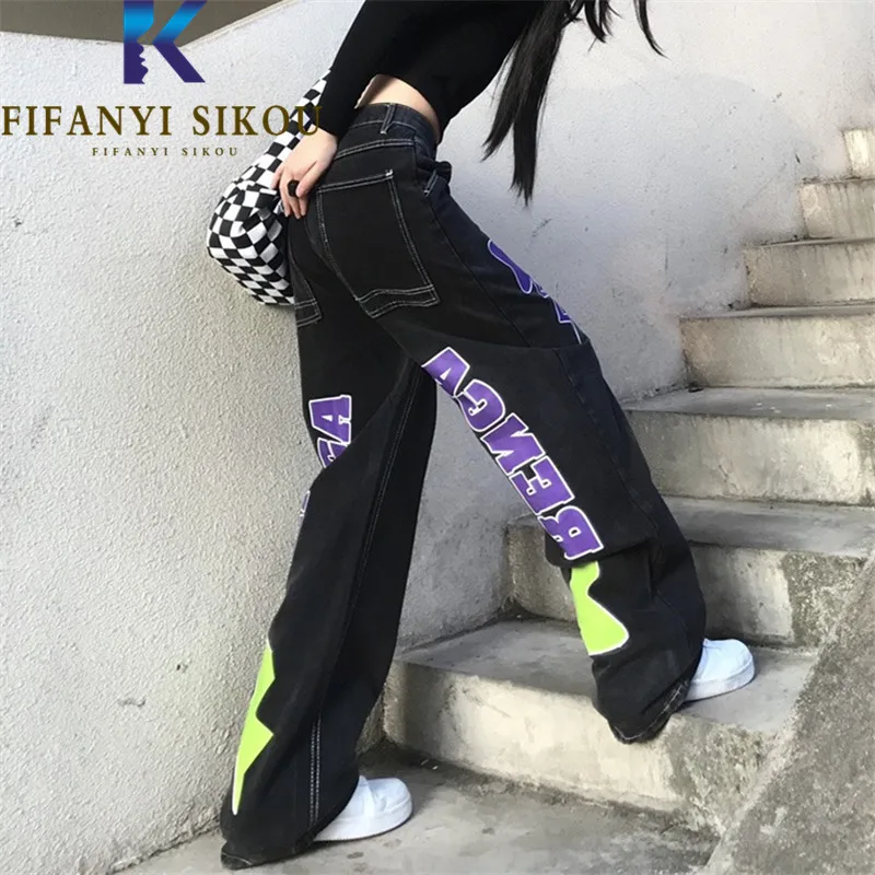 Jeans for Women Letter Print Fashion Black Denim Wide Leg Pants Streetwear Loose Pocket High Waist Straight Washed Jeans Female
Jeans for Women Letter Print Fashion Black Denim Wide Leg Pants Streetwear Loose Pocket High Waist Straight Washed Jeans Female