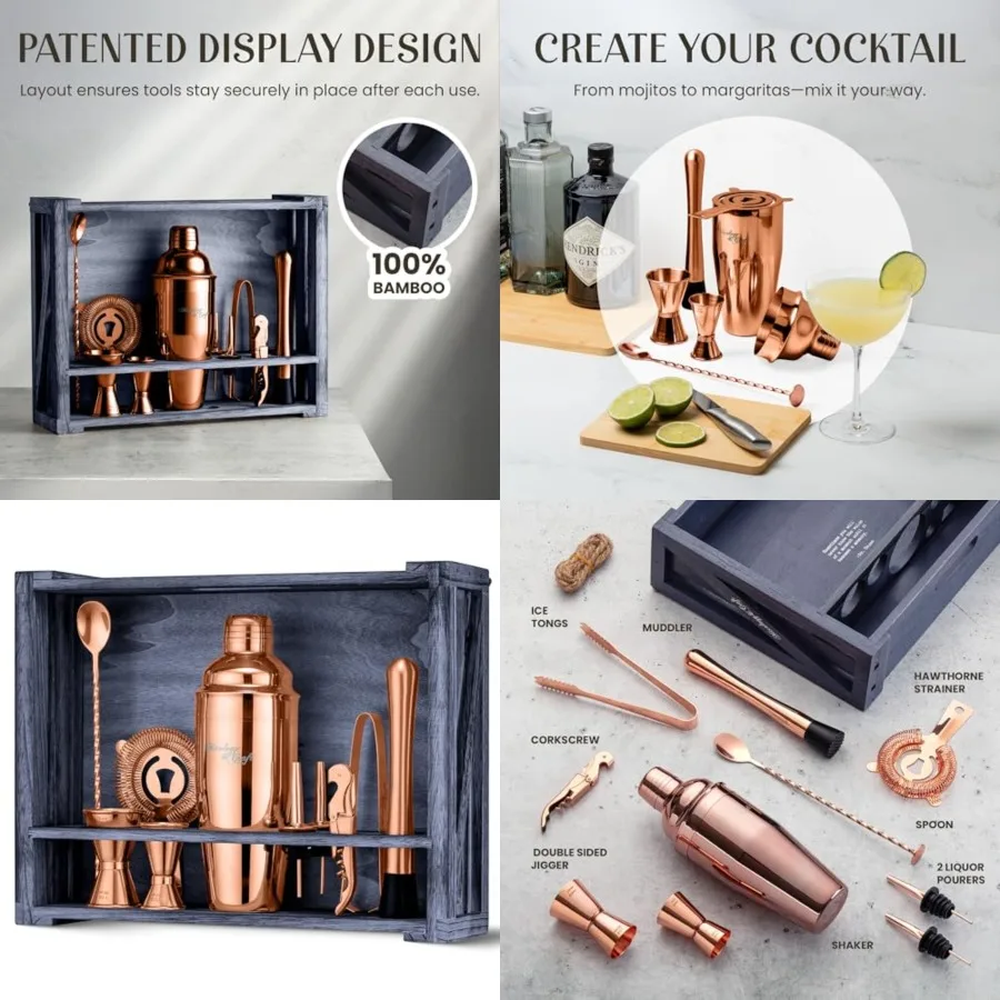 Rustic Cocktail Shaker Set Includes Wood Stand, Complete Barware Kit with 24 Oz Shaker, Dual Jiggers, Pourers, Muddler, Straine
Rustic Cocktail Shaker Set Includes Wood Stand, Complete Barware Kit with 24 Oz Shaker, Dual Jiggers, Pourers, Muddler, Straine