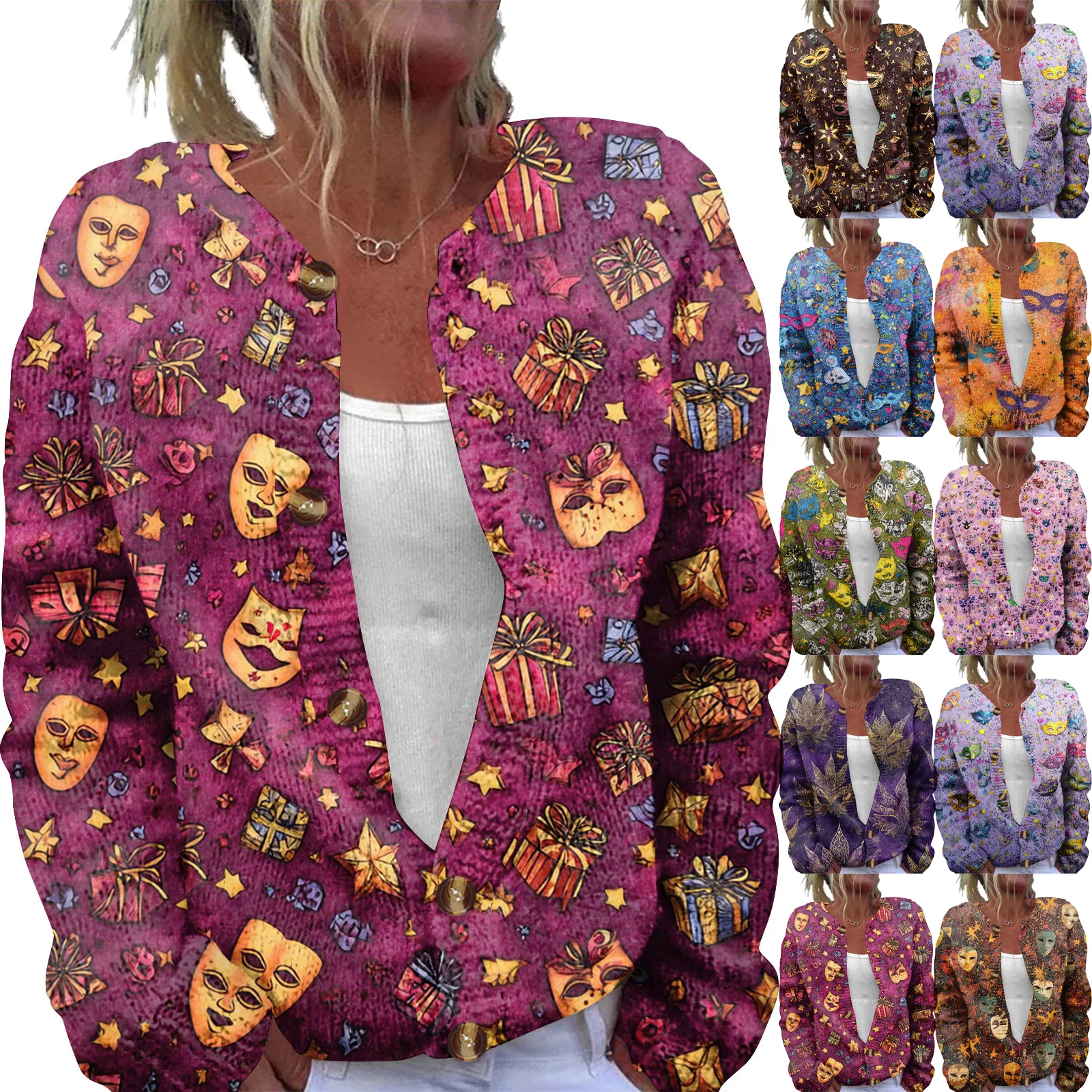 Carnival Printed Cardigan Jacket Knitted Cardigan Sweater Ladies' Fashionable Long Sleeved Button Sweater Women'S Cardigan
Carnival Printed Cardigan Jacket Knitted Cardigan Sweater Ladies' Fashionable Long Sleeved Button Sweater Women'S Cardigan
