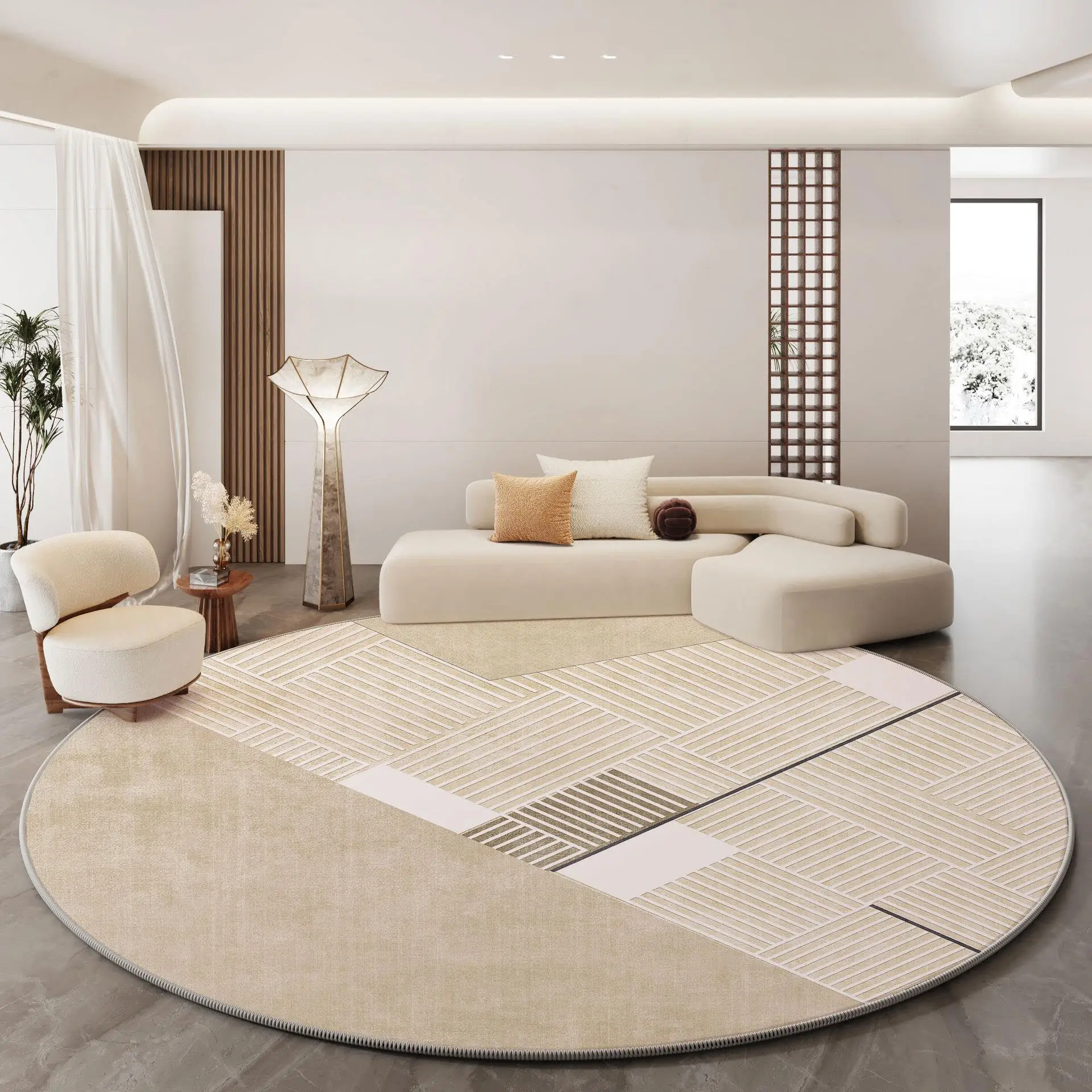 Modern Minimalist Circular Carpet Non-Slip Living Room Bedroom Rug Luxury Cream Color Full Coverage Area Rug Polyester Material
Modern Minimalist Circular Carpet Non-Slip Living Room Bedroom Rug Luxury Cream Color Full Coverage Area Rug Polyester Material