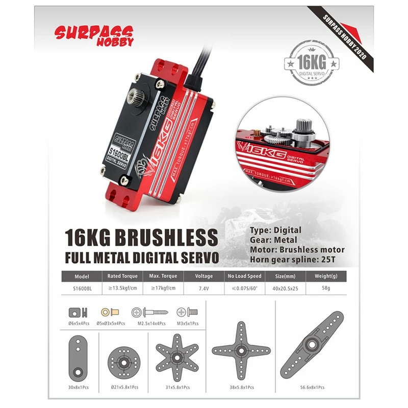 L67A Surpass Hobby S1600Bl 16Kg Brushless Short Body Servo Competition Grade Ds-B011-C-Cyw-01 Servo Toy Accessories
L67A Surpass Hobby S1600Bl 16Kg Brushless Short Body Servo Competition Grade Ds-B011-C-Cyw-01 Servo Toy Accessories
