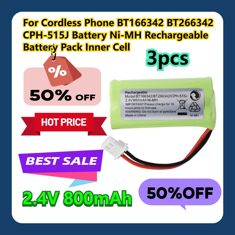 For Cordless Phone BT166342 BT266342 CPH-515J Battery 2.4V 800mAh Ni-MH Rechargeable Battery Pack InnerCell 3pcs
For Cordless Phone BT166342 BT266342 CPH-515J Battery 2.4V 800mAh Ni-MH Rechargeable Battery Pack InnerCell 3pcs