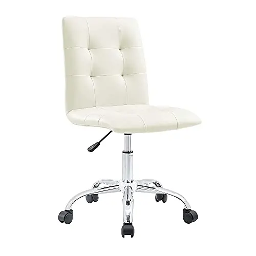 White Tufted Armless Mid-Height Swivel Office Chair With Chrome Base And Casters
White Tufted Armless Mid-Height Swivel Office Chair With Chrome Base And Casters