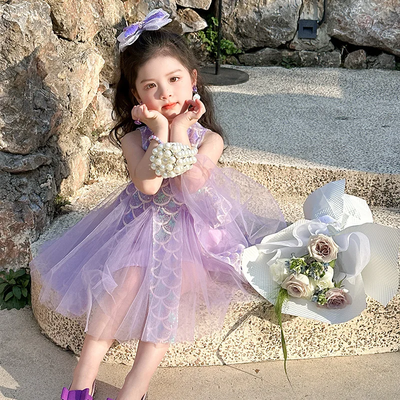 Girls Summer Pearl Dress Fish Scale Sequins Mesh Princess Dress 2025 Purple Mermaid Vest Gauze Fashion Casual
Girls Summer Pearl Dress Fish Scale Sequins Mesh Princess Dress 2025 Purple Mermaid Vest Gauze Fashion Casual