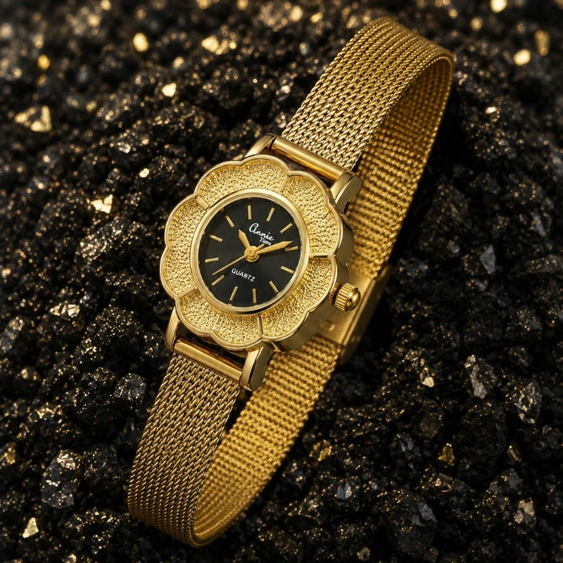 Luxury Gold Floral Case Women's Watch Black Dial Stainless Steel Mesh Band Fashion Ladies Quartz Wristwatch Elegant Female Clock
Luxury Gold Floral Case Women's Watch Black Dial Stainless Steel Mesh Band Fashion Ladies Quartz Wristwatch Elegant Female Clock