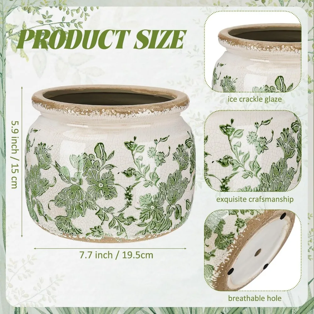7.7" Vintage Ceramic Plant Pot with Floral Crackle Glaze - Indoor Outdoor Planter for Home Office Garden Decor
7.7" Vintage Ceramic Plant Pot with Floral Crackle Glaze - Indoor Outdoor Planter for Home Office Garden Decor