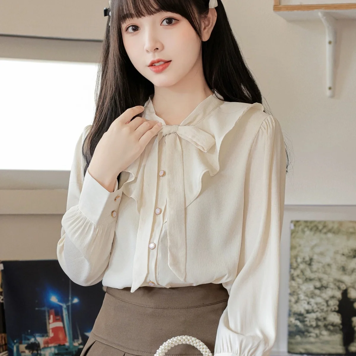 Long Sleeve Shirts Womens Cotton Lace-Up Slim Fit Turn Down Collar Korean Feminine Elegant Romantic Preppy Youthful Daily Cloth
Long Sleeve Shirts Womens Cotton Lace-Up Slim Fit Turn Down Collar Korean Feminine Elegant Romantic Preppy Youthful Daily Cloth
