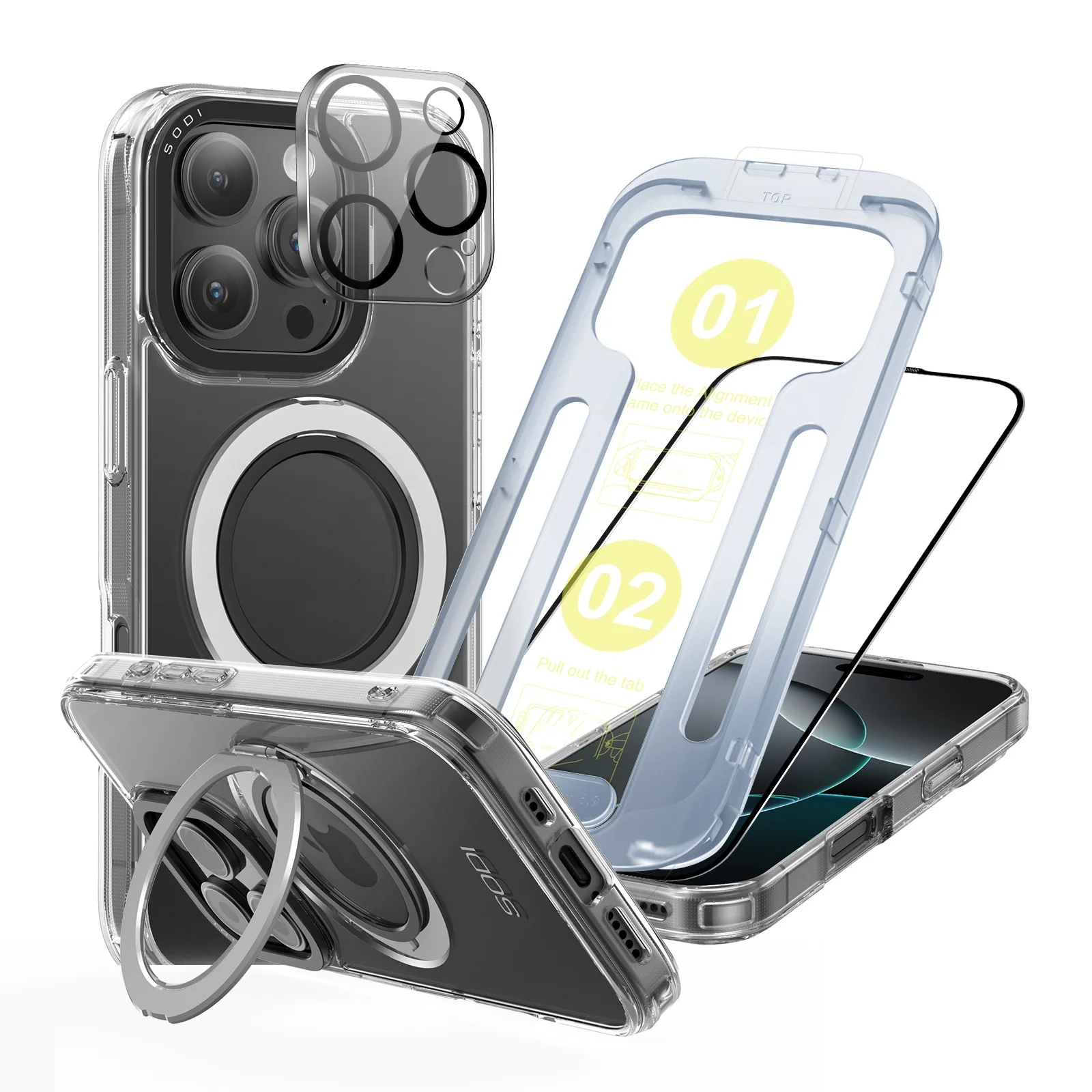SODI CS02 Magnetic Phone Ring Case for iPhone 16 Pro/Pro Max with 1 Screen Protector 1 Camera Lens Protector Clear Non-Yellowing
SODI CS02 Magnetic Phone Ring Case for iPhone 16 Pro/Pro Max with 1 Screen Protector 1 Camera Lens Protector Clear Non-Yellowing