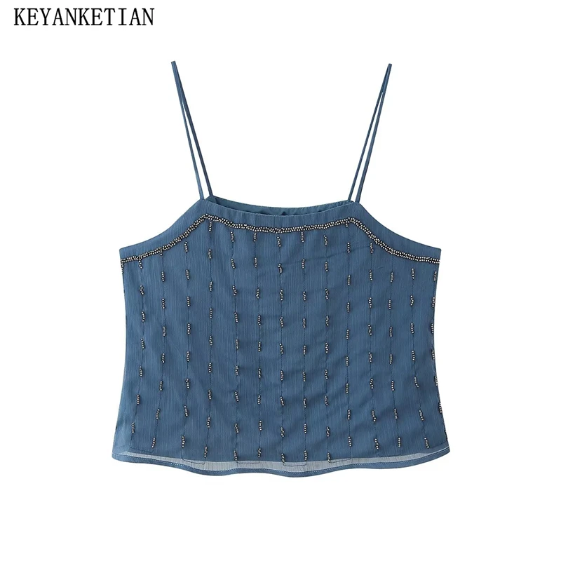 KEYANKETIAN Summer New Women's Vacation Style Beaded Camisole Top Denim Nail Bead Vest Backless Blouse Women
KEYANKETIAN Summer New Women's Vacation Style Beaded Camisole Top Denim Nail Bead Vest Backless Blouse Women