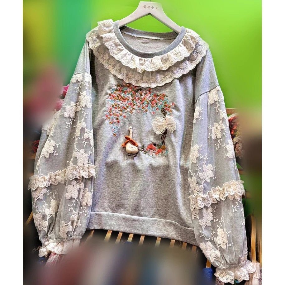 Female Cotton Mori Girl Patchwork Lace Floral Embroidery Sweatshirts Casual Vintage Goblincore Cottagecore Lolita Sweet Hoodies
Female Cotton Mori Girl Patchwork Lace Floral Embroidery Sweatshirts Casual Vintage Goblincore Cottagecore Lolita Sweet Hoodies