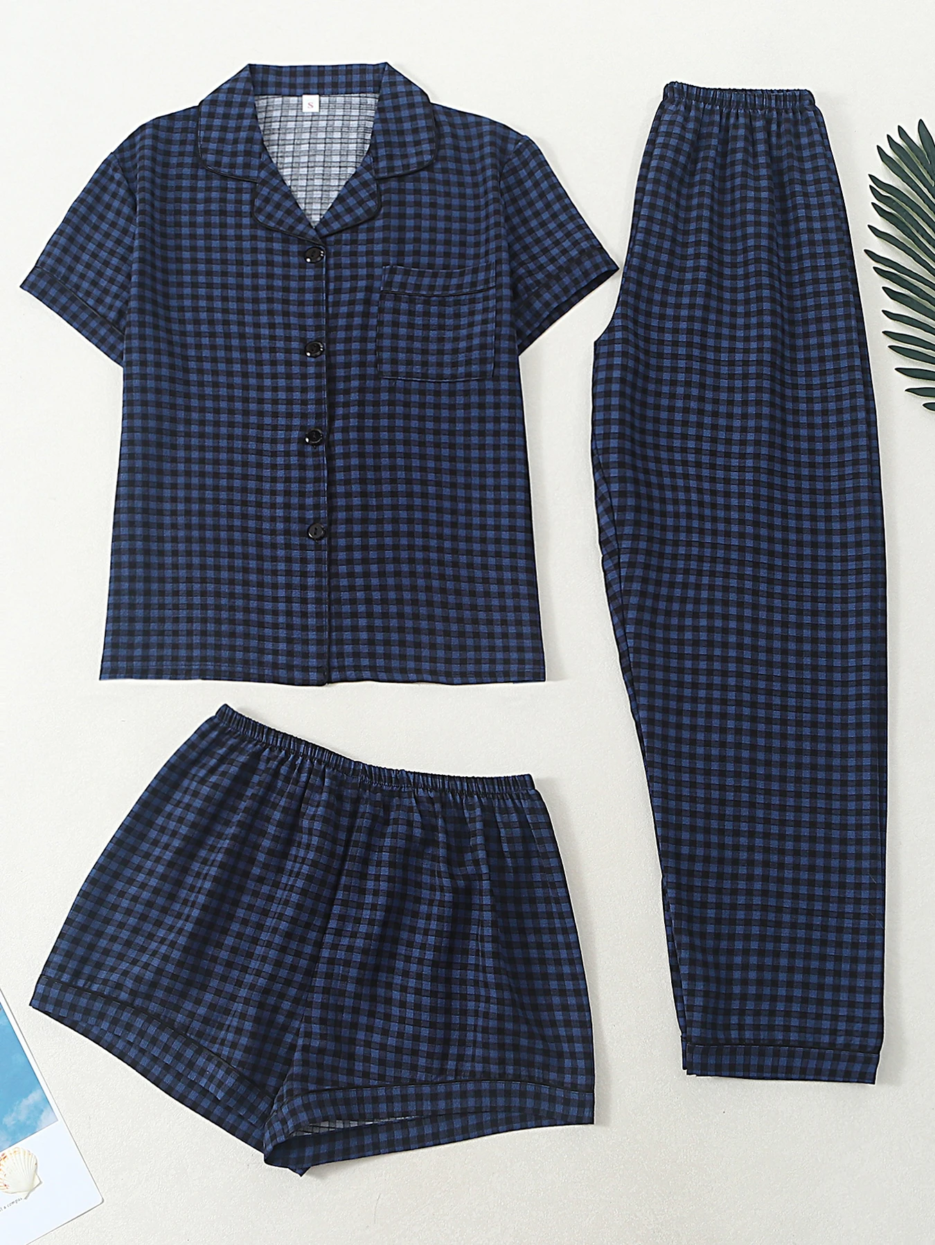 Women Pajamas Notch Lapel Short Sleeve Shorts Pants 3 Piece Set Spring Summer Fall Minimalist Gingham Print Homewear
Women Pajamas Notch Lapel Short Sleeve Shorts Pants 3 Piece Set Spring Summer Fall Minimalist Gingham Print Homewear