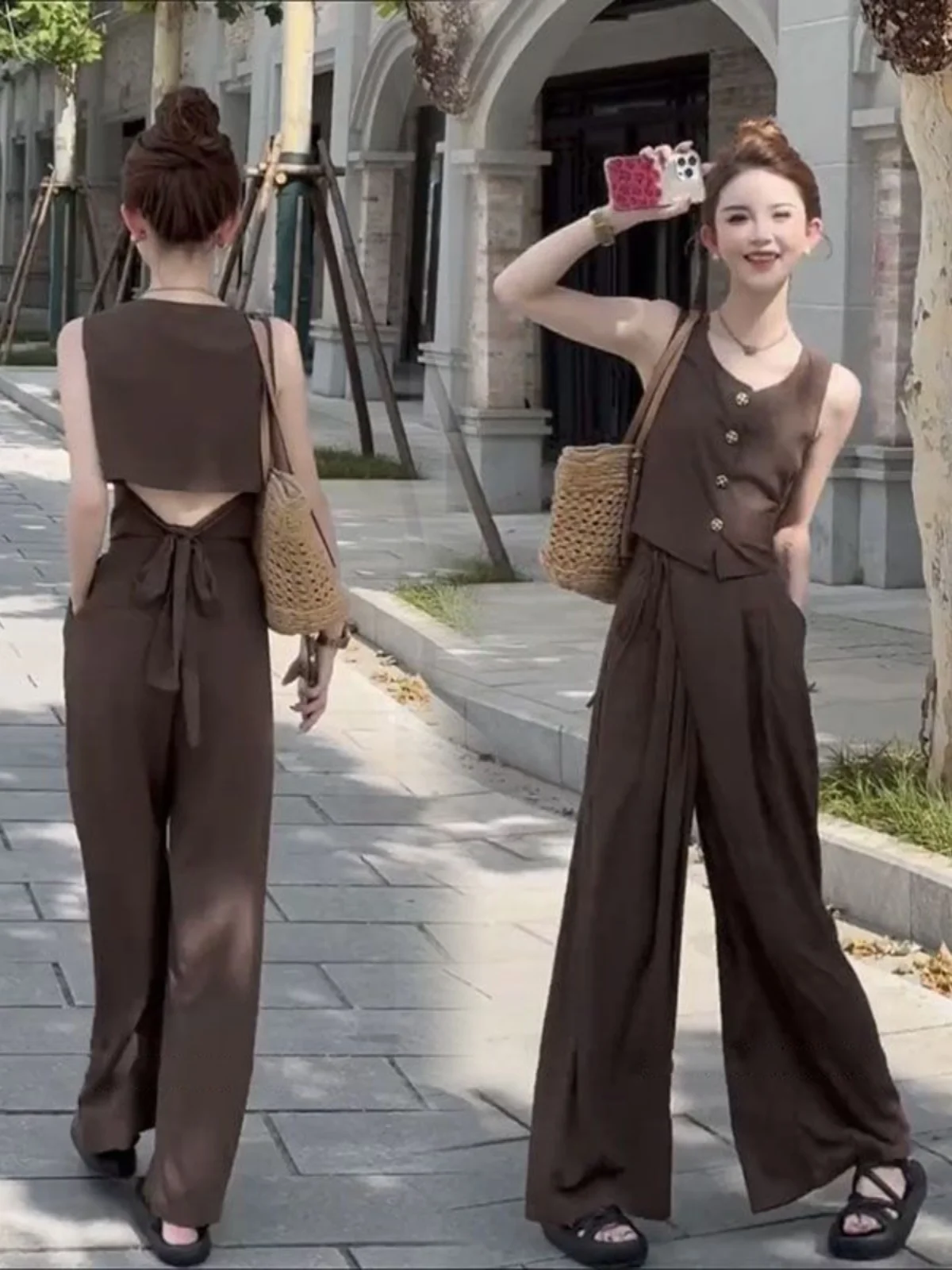 Fashionable Pure Color Belted Slimming Top Wide Leg Pants Women's Set Summer New Arrival Single Button Stylish Ensemble
Fashionable Pure Color Belted Slimming Top Wide Leg Pants Women's Set Summer New Arrival Single Button Stylish Ensemble