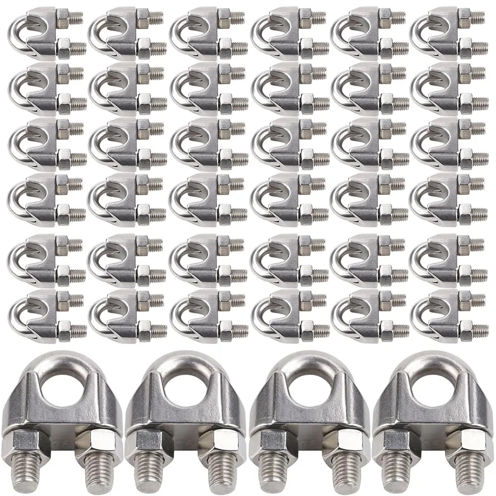 50 Pcs M6 1/4 inch Wire Rope Clamps Clips, Stainless Steel Cable Clamps, Heavy Duty U Bolt Cable Clips for Fencing, Outdoor,
50 Pcs M6 1/4 inch Wire Rope Clamps Clips, Stainless Steel Cable Clamps, Heavy Duty U Bolt Cable Clips for Fencing, Outdoor,