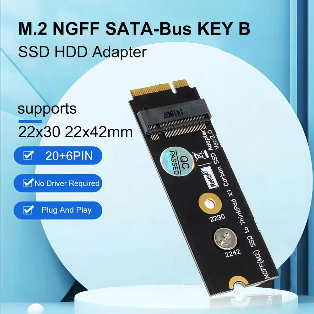 M.2 NGFF SATA-Bus B KEY SSD-адаптер 20 6-контактный SSD HDD-конвертер для Lenovo Thinkpad X1 Carbon Support 2230 2242
M.2 NGFF SATA-Bus B KEY SSD-адаптер 20 6-контактный SSD HDD-конвертер для Lenovo Thinkpad X1 Carbon Support 2230 2242