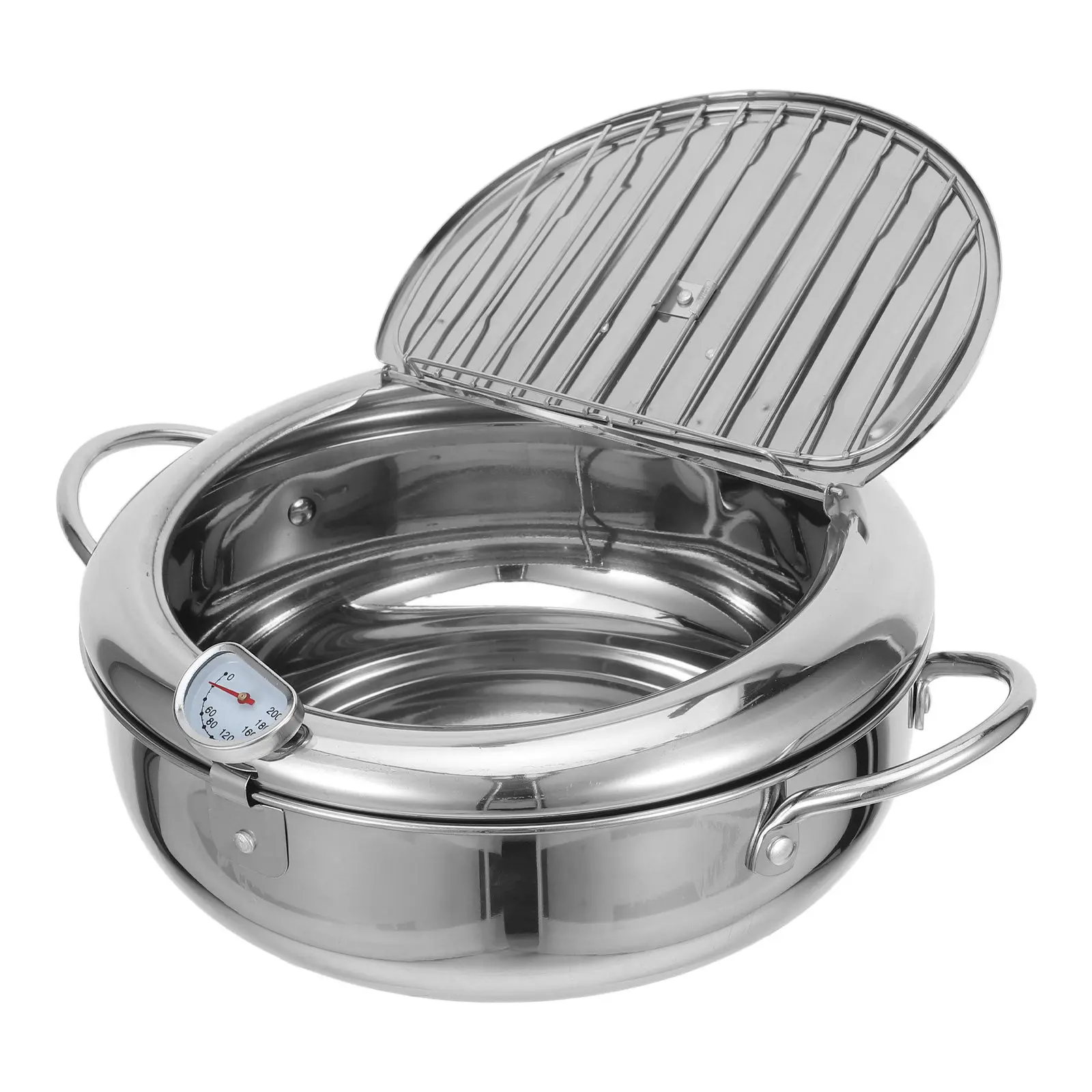 Stainless Steel Tempura Deep Fryer Pot with Thermometer Handle Oil Draining Rack Japanese Style Frying Pot for Shrimp Chicken
Stainless Steel Tempura Deep Fryer Pot with Thermometer Handle Oil Draining Rack Japanese Style Frying Pot for Shrimp Chicken