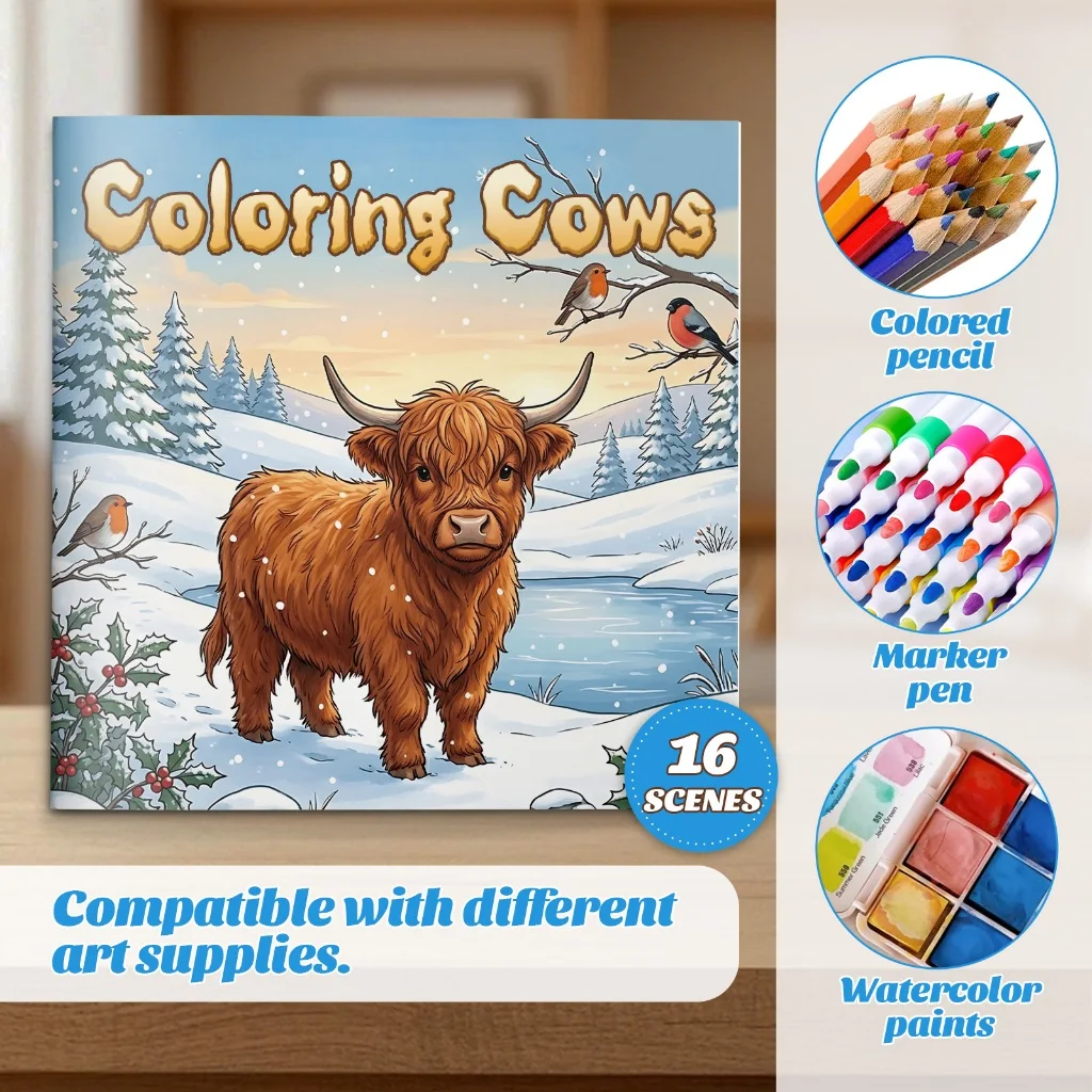 Kids Coloring Cows Book, Farm Animal Coloring Book for Children, Cute Highland Cow Activity Book with 3 Styles
Kids Coloring Cows Book, Farm Animal Coloring Book for Children, Cute Highland Cow Activity Book with 3 Styles