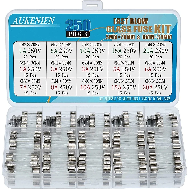 AUKENIEN Glass Fuse Set 5x20mm 1A 5A 10A 15A 20A 250V 6.3x32 6x30mm 1A 2A 3A 5A 6A 7A 8A 10A 15A 20A Glass Fuses Pack of 250
AUKENIEN Glass Fuse Set 5x20mm 1A 5A 10A 15A 20A 250V 6.3x32 6x30mm 1A 2A 3A 5A 6A 7A 8A 10A 15A 20A Glass Fuses Pack of 250