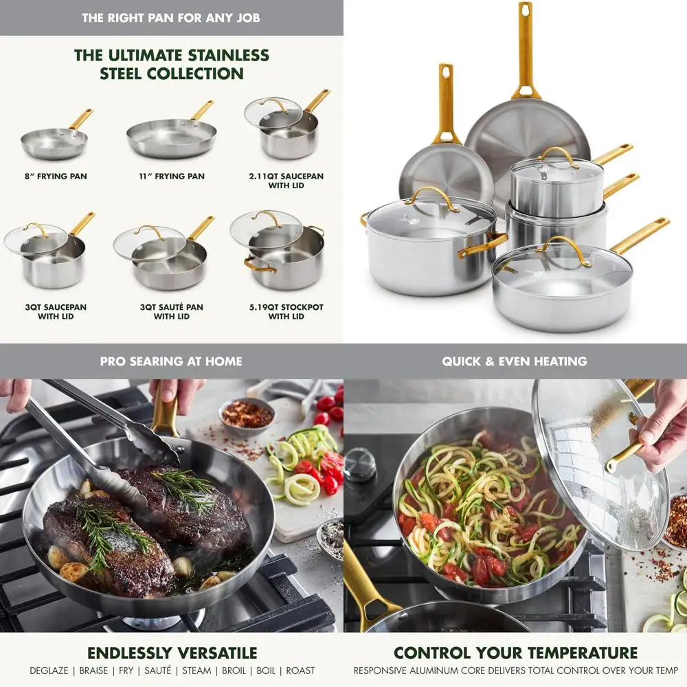 10-Piece Multiclad Cookware Set: Induction Ready, Oven-Safe to 600°F, Heat-Responsive, Dishwasher-Safe with Glass Lids
10-Piece Multiclad Cookware Set: Induction Ready, Oven-Safe to 600°F, Heat-Responsive, Dishwasher-Safe with Glass Lids
