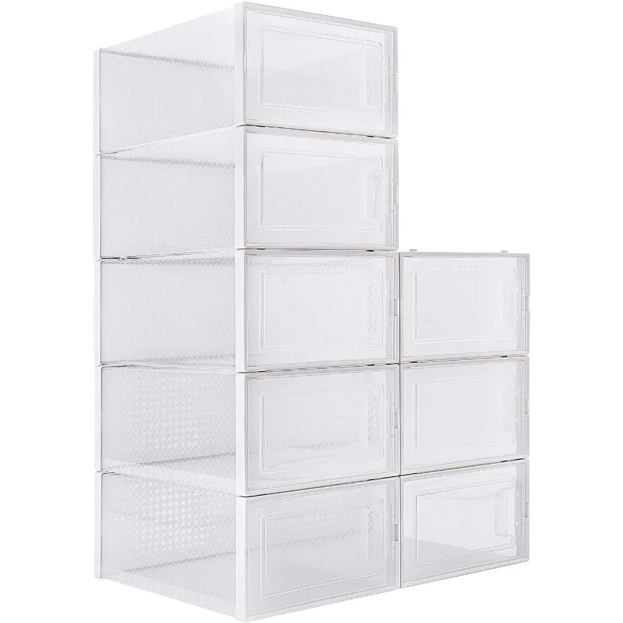 Foldable Shoe Box; Stackable Clear Shoe Storage Box Storage Bins Shoe Container Organizer; 8 Pack; White
Foldable Shoe Box; Stackable Clear Shoe Storage Box Storage Bins Shoe Container Organizer; 8 Pack; White