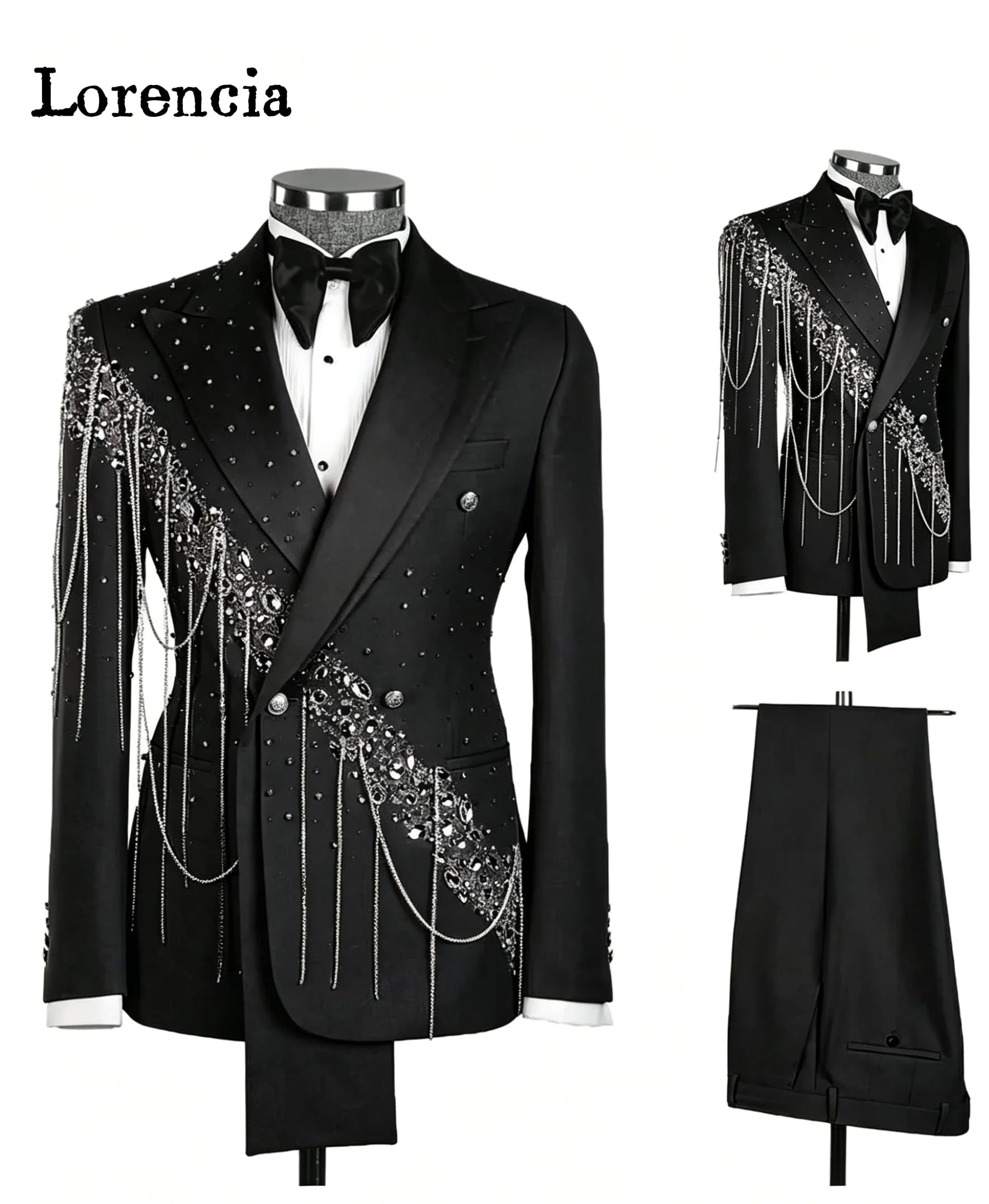 Luxury Men's Suits 2 Pieces Peaked Lapel Double Breasted Tuxedos Crystal Groom Party Blazer Pants Customized blazer masculino
Luxury Men's Suits 2 Pieces Peaked Lapel Double Breasted Tuxedos Crystal Groom Party Blazer Pants Customized blazer masculino