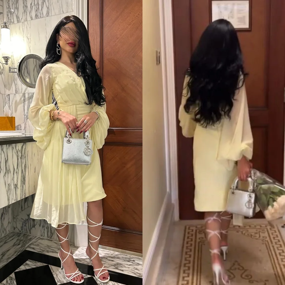 Customized Chiffon Draped Pleat Ruched Evening A-line V-Neck Bespoke Occasion Gown Knee Length Dresses
Customized Chiffon Draped Pleat Ruched Evening A-line V-Neck Bespoke Occasion Gown Knee Length Dresses