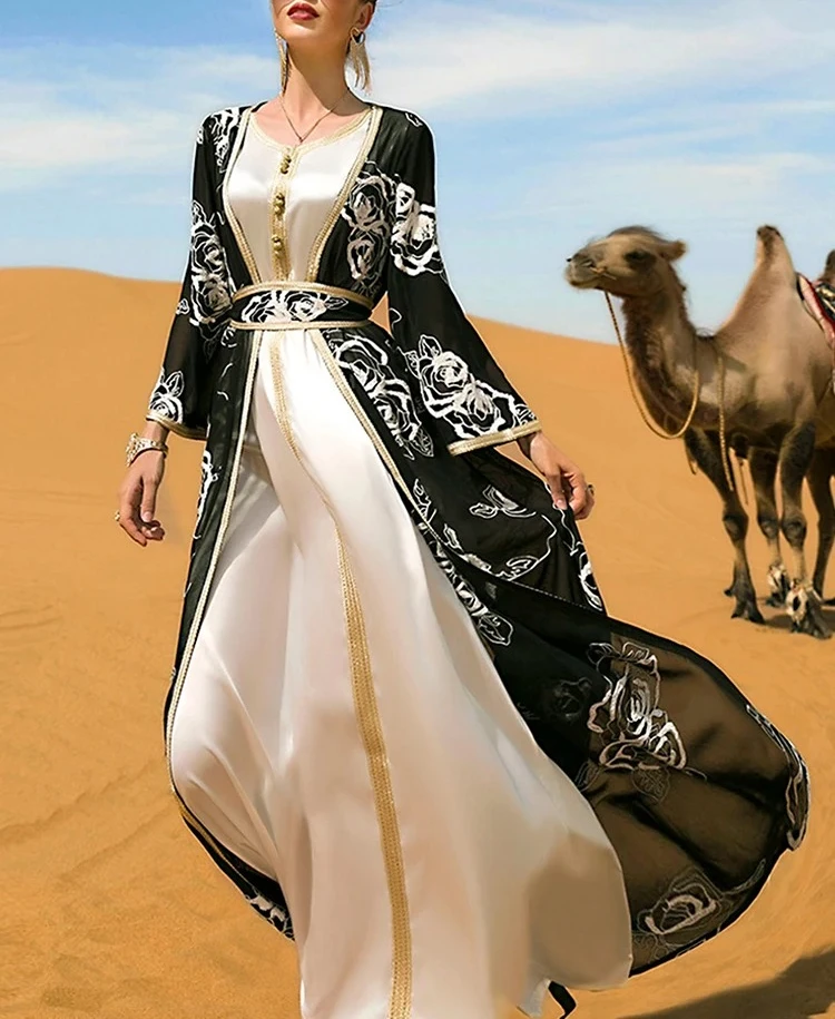 Arabic Long Sleeved Round Neck Dress Floral Embroidered Cardigan Two Piece Set Elegant Fashion Dubai Turkey Muslim Islam Robe
Arabic Long Sleeved Round Neck Dress Floral Embroidered Cardigan Two Piece Set Elegant Fashion Dubai Turkey Muslim Islam Robe