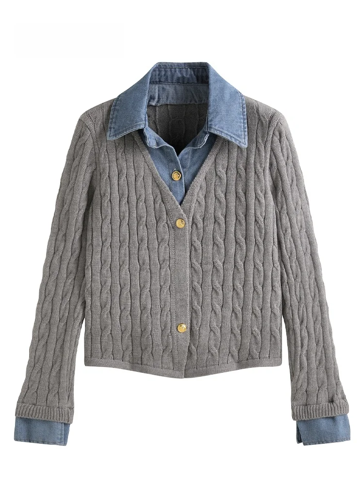 JZZDEMM Women's Knitted Denim Patchwork Twist Faion Open Cardigan Long Sve Collar Regular Fit Autumn Season Outerwear
JZZDEMM Women's Knitted Denim Patchwork Twist Faion Open Cardigan Long Sve Collar Regular Fit Autumn Season Outerwear