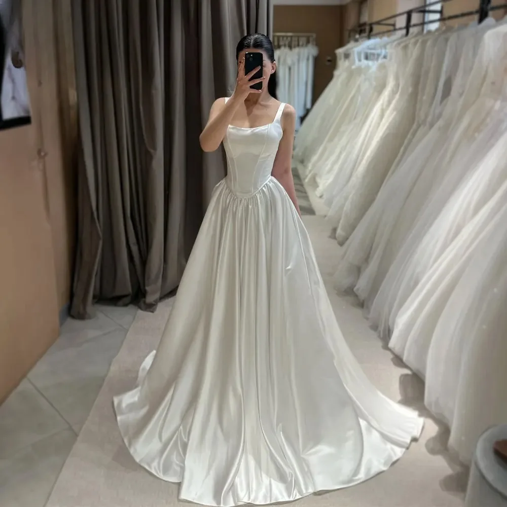 A-Line Wedding Dresses for Women Sleeveless Satin Plus Size Sweep Train Vestidos De Novia Customized
A-Line Wedding Dresses for Women Sleeveless Satin Plus Size Sweep Train Vestidos De Novia Customized
