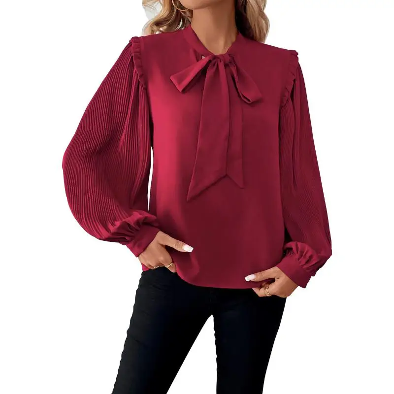 Women's Fashion Elegant Bow Collar Solid Tops Blouses Spring Autumn Burgundy Shirt Top Office Lady Lantern Long Sleeve Blouse
Women's Fashion Elegant Bow Collar Solid Tops Blouses Spring Autumn Burgundy Shirt Top Office Lady Lantern Long Sleeve Blouse