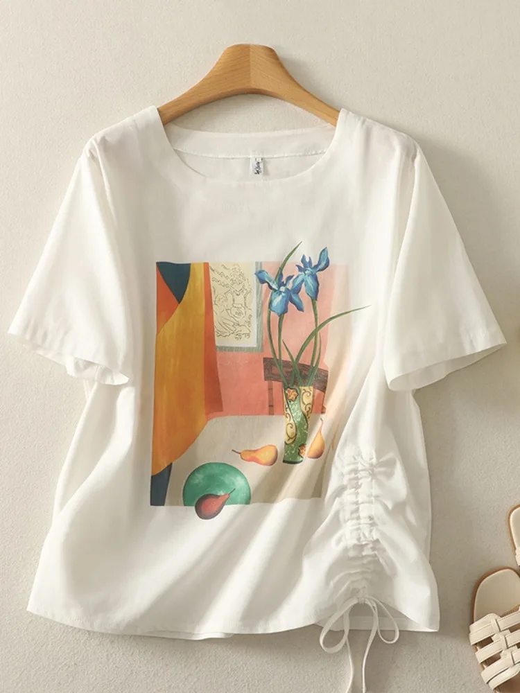 Retro Cotton Linen Printed Side Dstring ort Sve T-irt Women Summer Design Sense Faion Overhead round Ne Body irt
Retro Cotton Linen Printed Side Dstring ort Sve T-irt Women Summer Design Sense Faion Overhead round Ne Body irt