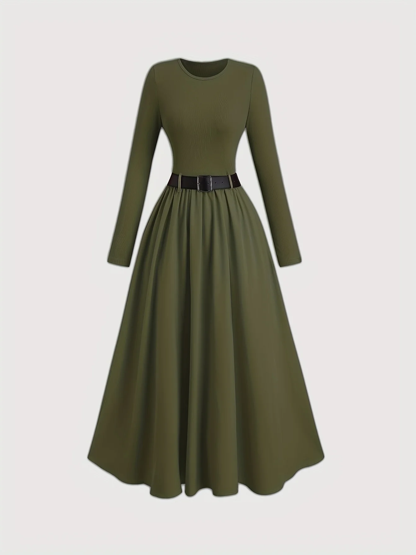 Women Solid Color Long Sleeve Dress With Belt, Minimalist Classic Elegant All Match Daily Casual Dress
Women Solid Color Long Sleeve Dress With Belt, Minimalist Classic Elegant All Match Daily Casual Dress