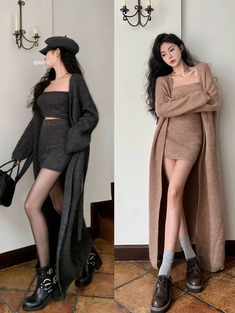 2025 Autumn Winter New 3-piece Skirt Set Long Cardigan Strapless Crop Tops Mini Skirt Y2K Knitwear outfit sweater Woman clothes
2025 Autumn Winter New 3-piece Skirt Set Long Cardigan Strapless Crop Tops Mini Skirt Y2K Knitwear outfit sweater Woman clothes