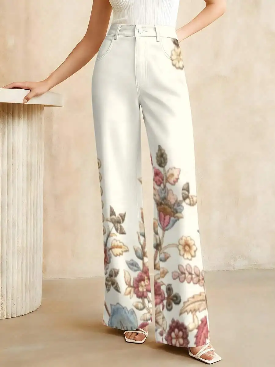 Womens High-Waist Floral Printed Denim Pants Casual Straight-Leg Trousers Summer Bohemian Style
Womens High-Waist Floral Printed Denim Pants Casual Straight-Leg Trousers Summer Bohemian Style