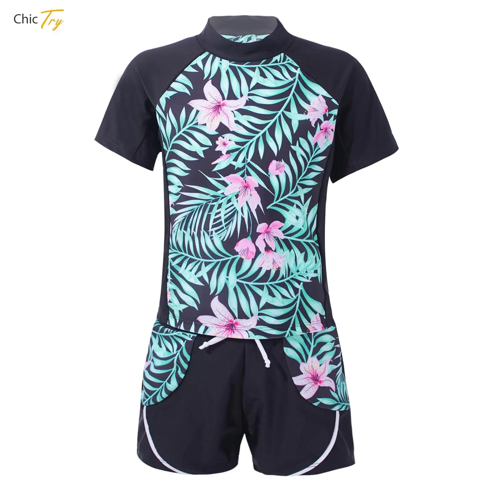 Kids Girls Short Sleeves Shirt with Boyshort 2 Piece Water Sport Swimsuit Bathing Suit Rash Guard with UPF 50+ Sun Protection
Kids Girls Short Sleeves Shirt with Boyshort 2 Piece Water Sport Swimsuit Bathing Suit Rash Guard with UPF 50+ Sun Protection