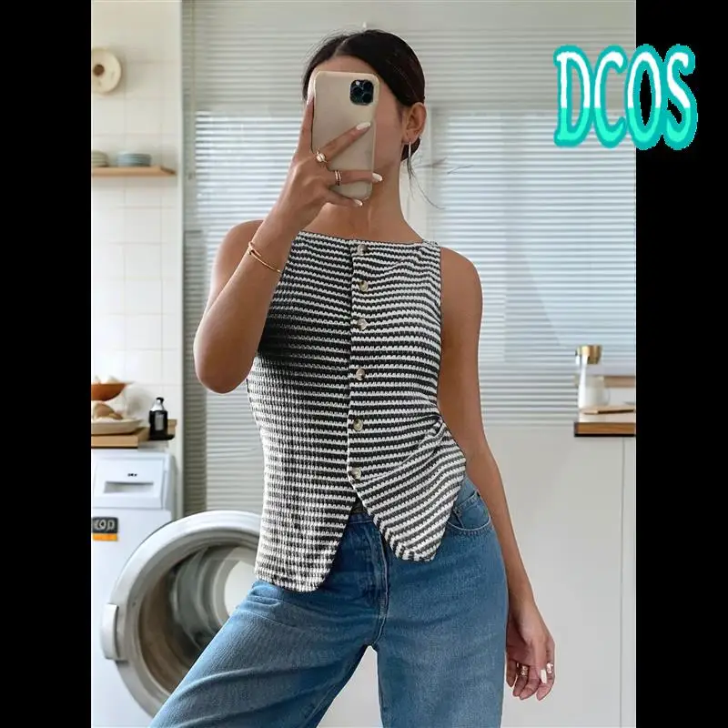 DCOS-Женская майка на пуговицах, летние топы без рукавов с квадратным вырезом на выход, повседневный укороченный жилет
DCOS-Женская майка на пуговицах, летние топы без рукавов с квадратным вырезом на выход, повседневный укороченный жилет