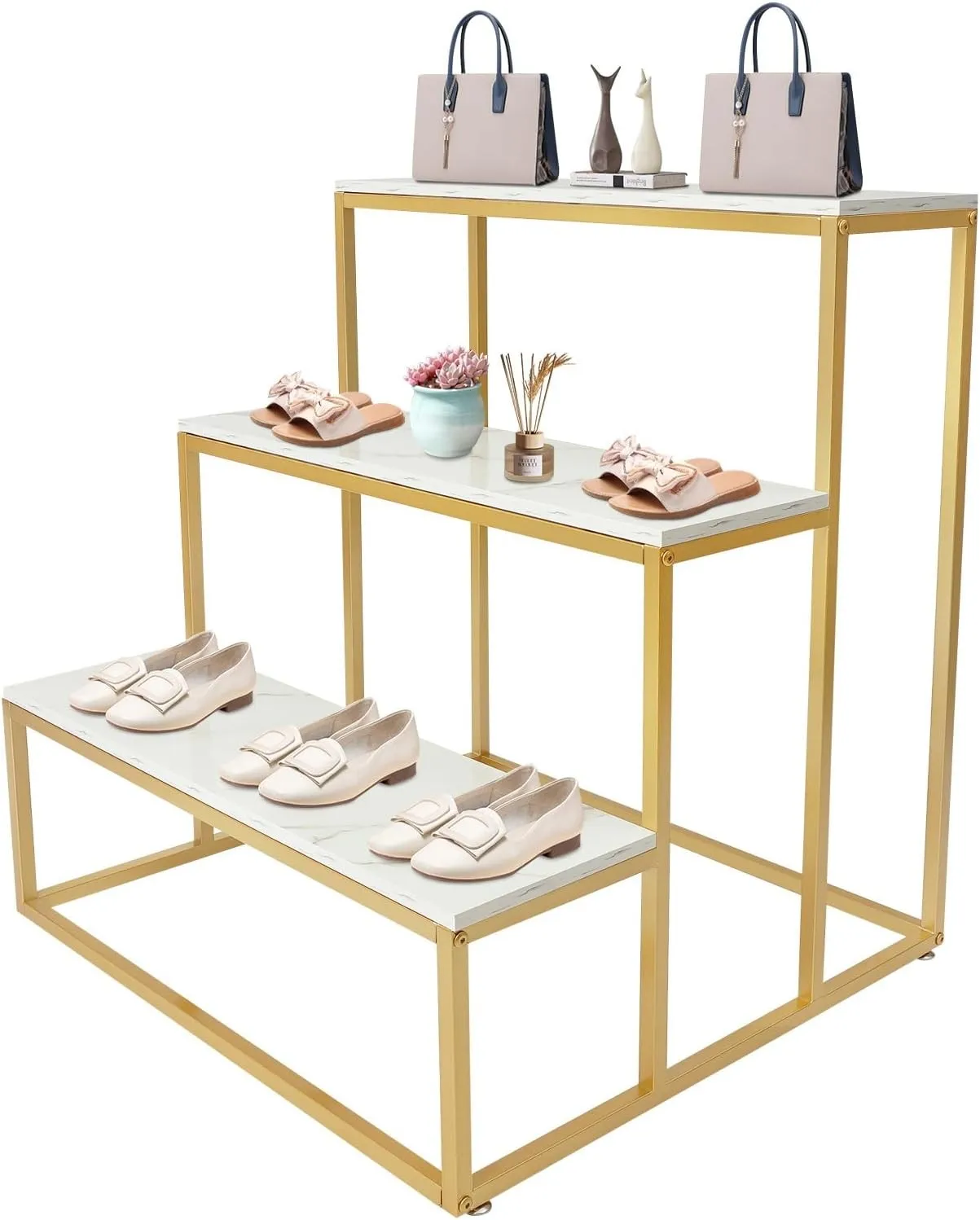 Elegant 3-Tier Purse Display Stand, Gold Frame & Marble Top with 220lb Capacity for Store & Home
Elegant 3-Tier Purse Display Stand, Gold Frame & Marble Top with 220lb Capacity for Store & Home