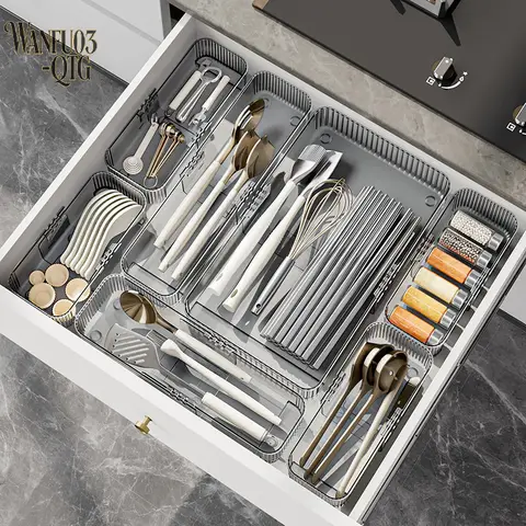 Hot Expandable Drawer Organizer And Storage Bins Plastic Divider Box For Kitchen Flatware Makeup Tray Bathroom Office Holder