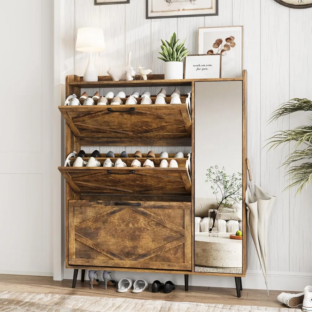 Shoe Storage Cabinet with 3 Flip Drawers & Mirror, Freestanding Shoe Organizer with 5 Wooden Legs, Slim Shoe Rack Cabinet with
Shoe Storage Cabinet with 3 Flip Drawers & Mirror, Freestanding Shoe Organizer with 5 Wooden Legs, Slim Shoe Rack Cabinet with