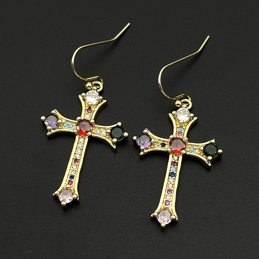 Y2K Shiny Multi-Color Zircons Cross Copper Drop Earrings for Women Crystal Christian Gold Plated Dangle Earrings Jewelry Gift
Y2K Shiny Multi-Color Zircons Cross Copper Drop Earrings for Women Crystal Christian Gold Plated Dangle Earrings Jewelry Gift