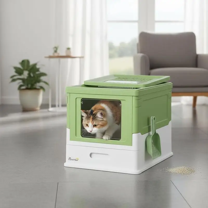 Foldable cat litter box with 2 doors, litter scoop, 47.5x35.5x36.7cm, white/green
Foldable cat litter box with 2 doors, litter scoop, 47.5x35.5x36.7cm, white/green