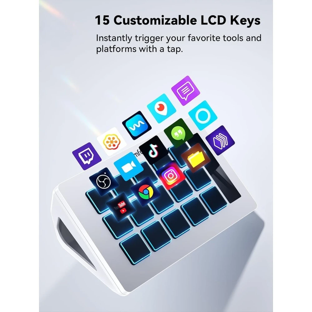 Stream Controller with 15 LCD Macro Keys Customizable for OBS YouTube Twitch Gaming Live Streaming-Hot-Sell!
Stream Controller with 15 LCD Macro Keys Customizable for OBS YouTube Twitch Gaming Live Streaming-Hot-Sell!