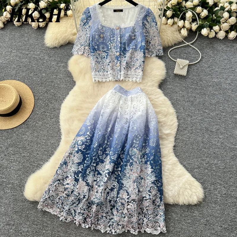 HKSH Summer New Women French Fashion Elegant Lace Patchwork Puff Sleeved Embroidered Top High Waisted Skirt Two-Piece Set HK5689
HKSH Summer New Women French Fashion Elegant Lace Patchwork Puff Sleeved Embroidered Top High Waisted Skirt Two-Piece Set HK5689