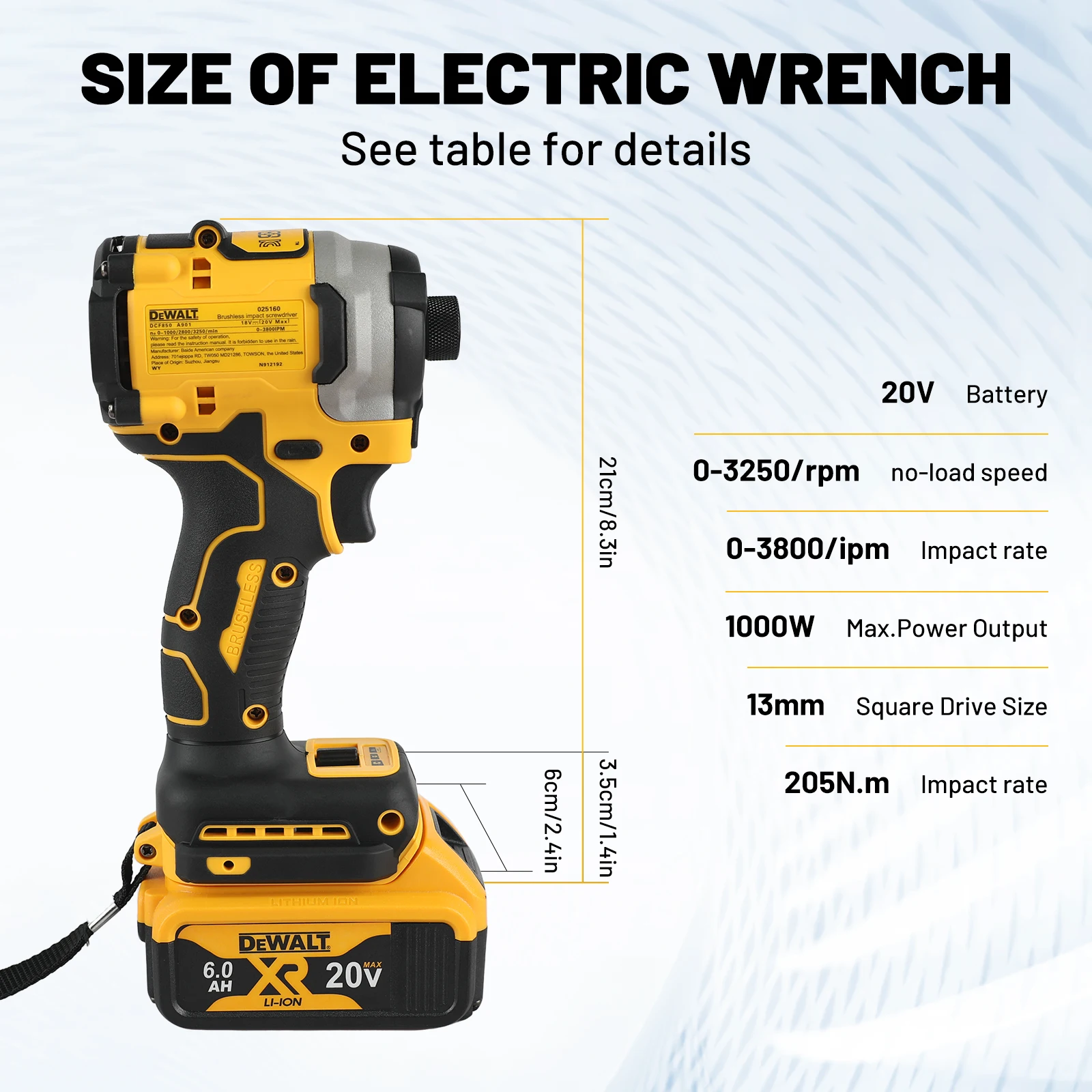 DEWALT DCF850 20V Brushless Impact Wrench 205N.m High Torque 6.0Ah Li-ion Battery Electric Wrench for Auto Repair Power Tools
DEWALT DCF850 20V Brushless Impact Wrench 205N.m High Torque 6.0Ah Li-ion Battery Electric Wrench for Auto Repair Power Tools