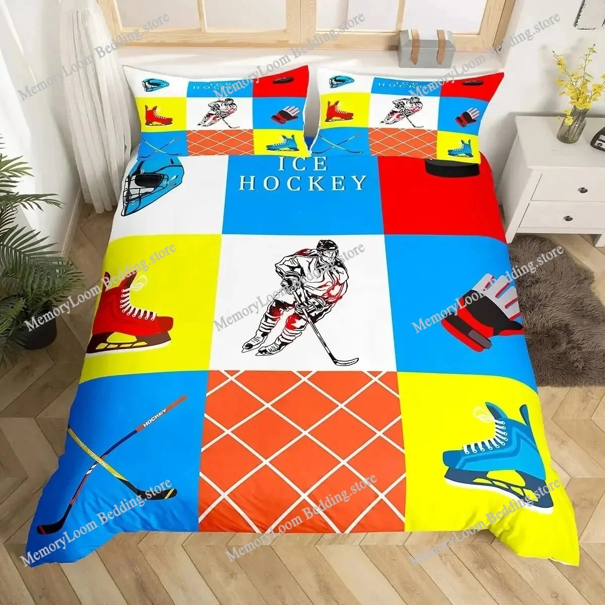 Ice Hockey Duvet Cover Set Full Queen Size,Geometric Check Patchwork Stylish Bedding Set,Athlete Winter Sports Comforter Cover
Ice Hockey Duvet Cover Set Full Queen Size,Geometric Check Patchwork Stylish Bedding Set,Athlete Winter Sports Comforter Cover
