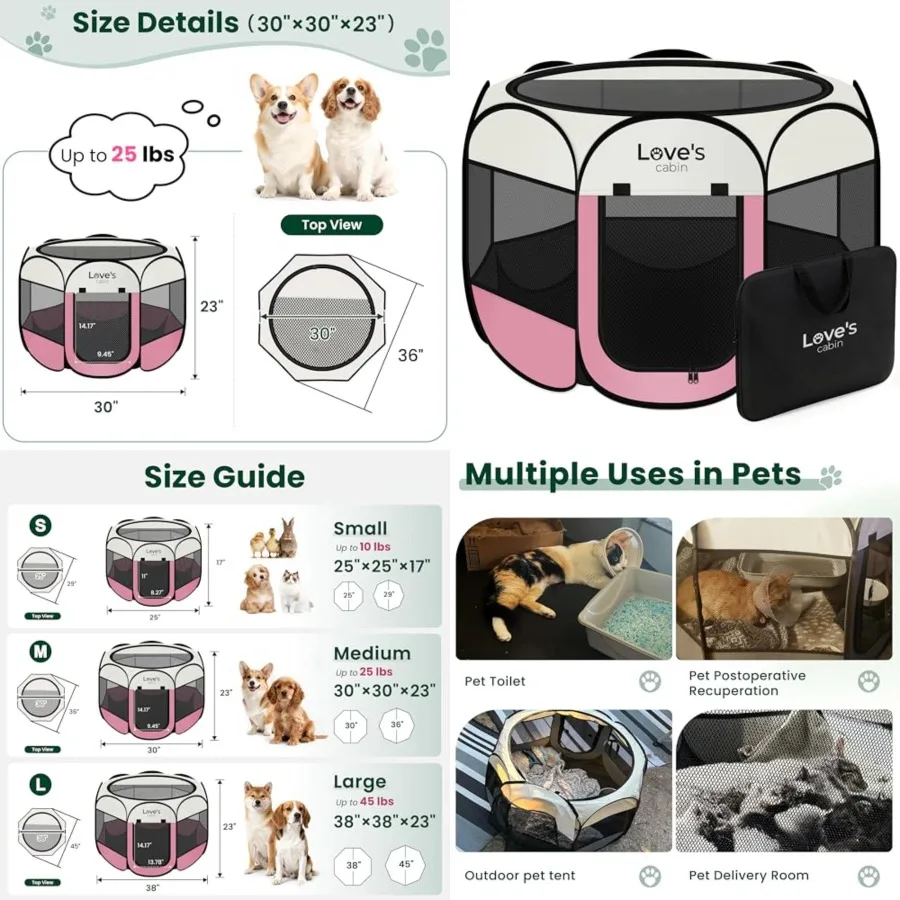 Pet Puppy Dog Playpen, Medium Dog Tent Crates Cage Indoor/Outdoor, Portable Playpen for Cat, Foldable Pop Up Dog Kennel Playpen
Pet Puppy Dog Playpen, Medium Dog Tent Crates Cage Indoor/Outdoor, Portable Playpen for Cat, Foldable Pop Up Dog Kennel Playpen