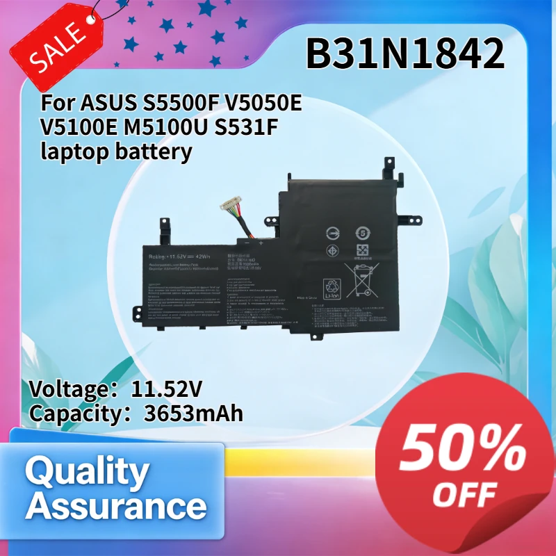 3653mAh 11.52V Compatible with ASUS S5500F V5050E V5100E M5100U S531F laptop battery B31N1842
3653mAh 11.52V Compatible with ASUS S5500F V5050E V5100E M5100U S531F laptop battery B31N1842