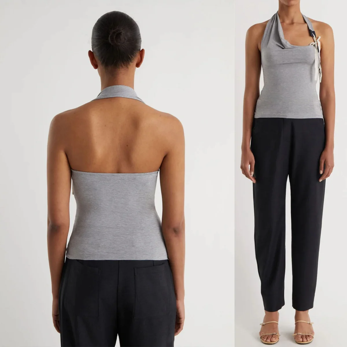 Pw Asymmetrical Tie-Up Halter Neck Tank Top, Backless Slim-Fit Pure Gray Camisole, Tie-Up Backless Slim-Fit Tube Top, Ruched Waist Backless Base Shirt
Pw Asymmetrical Tie-Up Halter Neck Tank Top, Backless Slim-Fit Pure Gray Camisole, Tie-Up Backless Slim-Fit Tube Top, Ruched Waist Backless Base Shirt