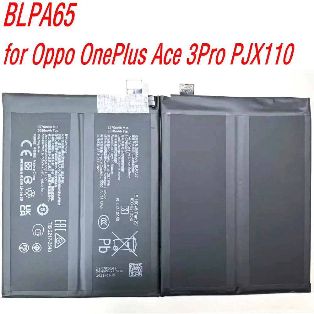 7.78V 6100mAh New BLPA65 High Capacity Battery for Oppo OnePlus Ace 3Pro PJX110 Mobile Phone
7.78V 6100mAh New BLPA65 High Capacity Battery for Oppo OnePlus Ace 3Pro PJX110 Mobile Phone