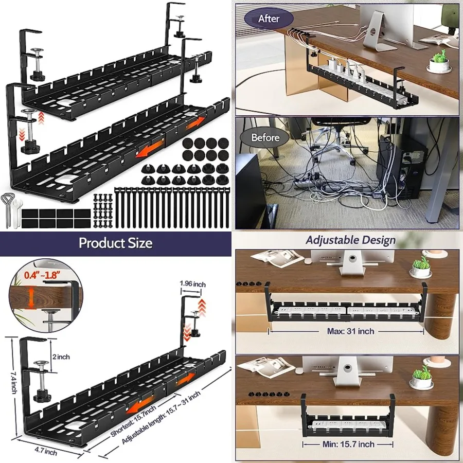 Shikha 2 Pack Cable Management Under Desk, 15.7"-31" Retractable Cable Management Tray, No Drilling Cord Organizer with Clamp f
Shikha 2 Pack Cable Management Under Desk, 15.7"-31" Retractable Cable Management Tray, No Drilling Cord Organizer with Clamp f