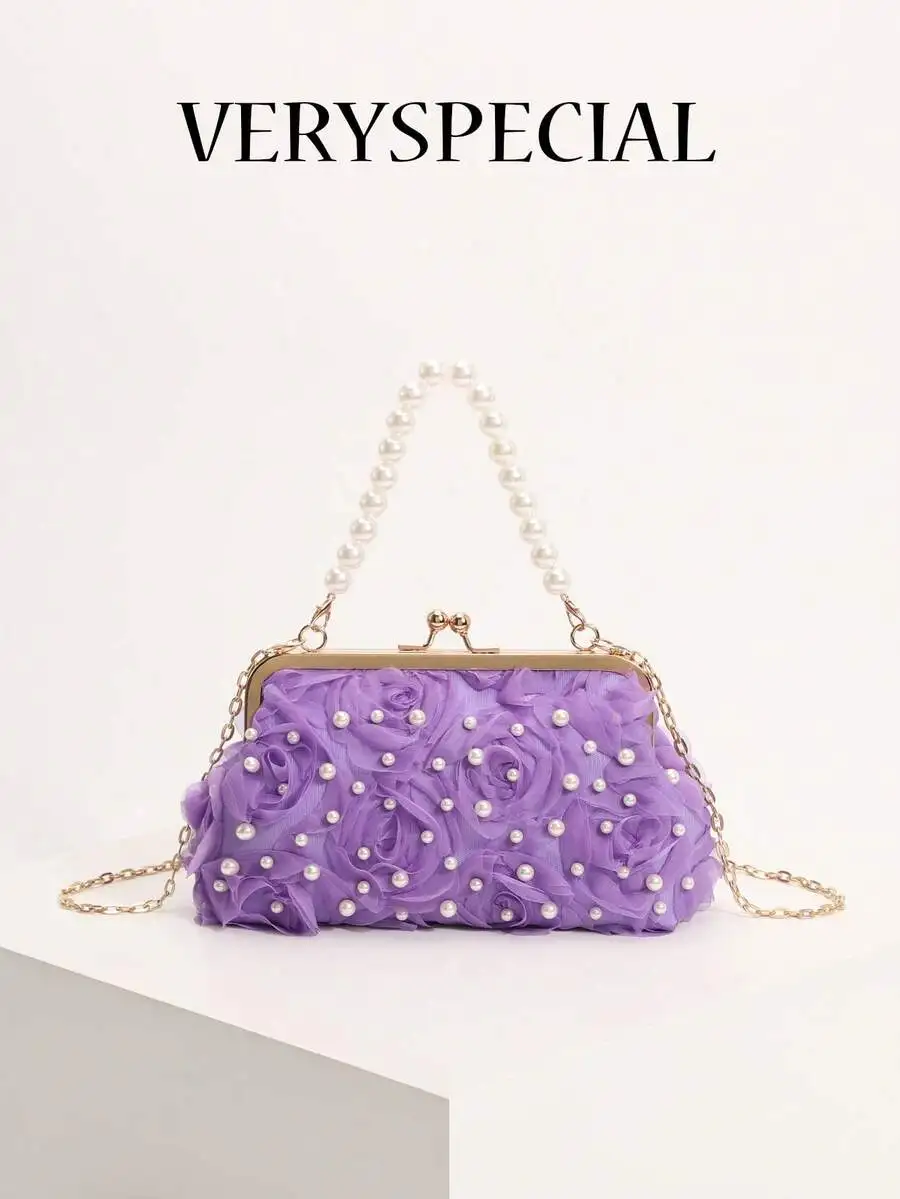 Purple 3D Floral Lace Clutch Bag With Pearl Decoration For Wedding Party Formal Occasion
Purple 3D Floral Lace Clutch Bag With Pearl Decoration For Wedding Party Formal Occasion